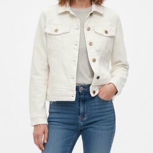 Zara White Denim Jacket with Gold Buttons